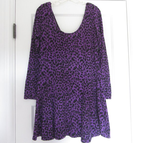 Betsey Johnson Dress, Skater Style, Purple and Black Leopard Print, Size Large - Picture 1 of 5